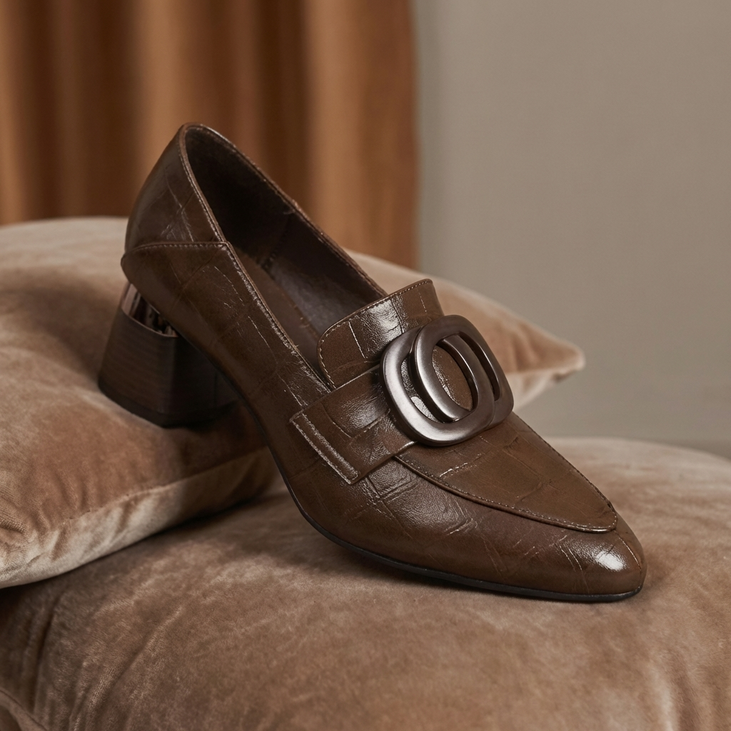Bruna loafers Élise med dekorativ spänne på kudde
