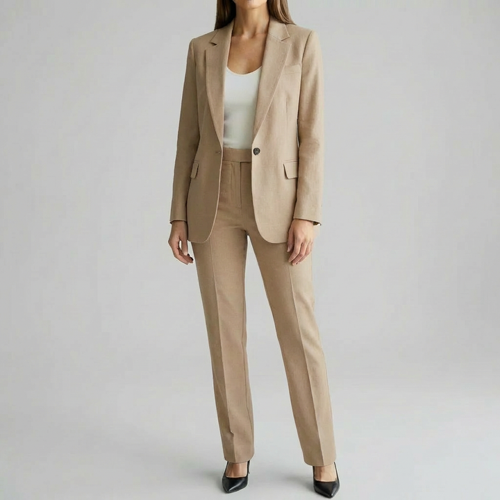 Elegant tvådelat damkläder set med kavaj och byxdräkt