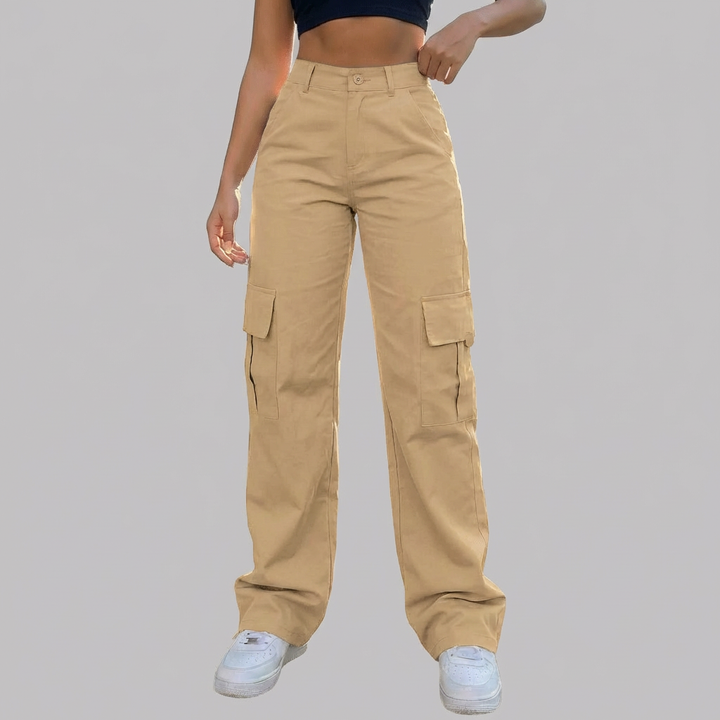 Gröna dam cargo byxor med hög midja och rak passform i streetwear stil