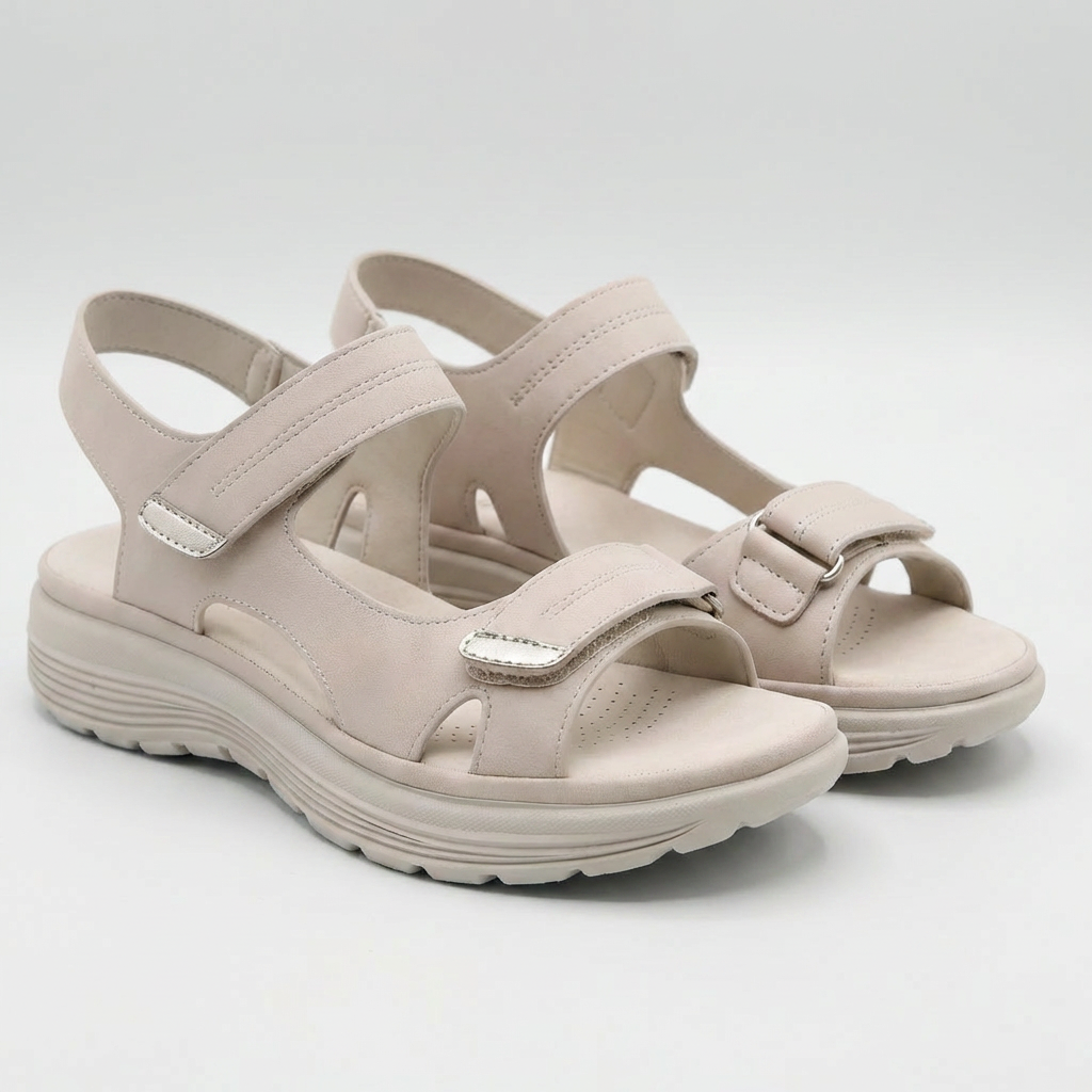 Beige plattformssandaler med öppna tår och justerbara remmar för dam