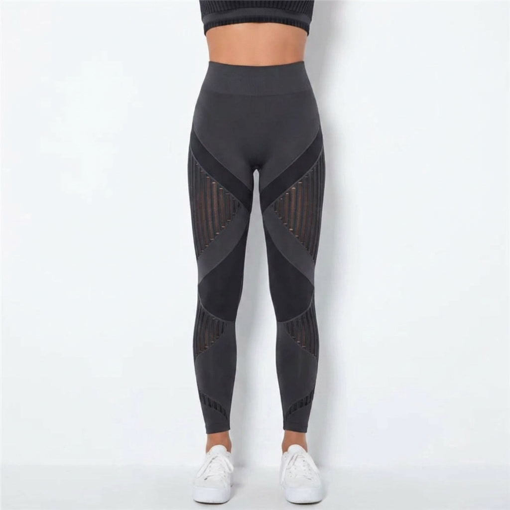 Mörkgrå sömlösa leggings med hög midja framifrån