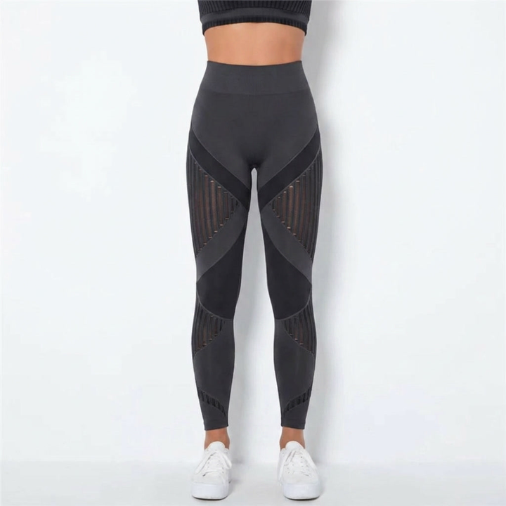Mörkgrå sömlösa leggings med hög midja framifrån