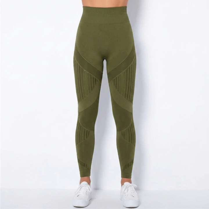 Armégröna sömlösa leggings med hög midja framifrån