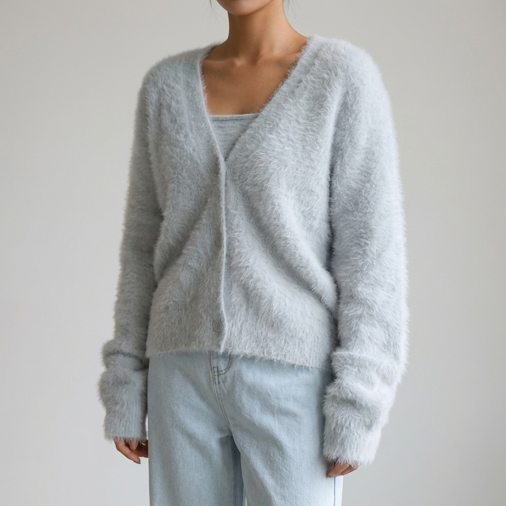 Stilren cardigan för damer som visar den bekväma passformen bakifrån