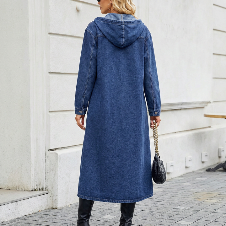 Dam lång trenchcoat bakifrån i marinblått
