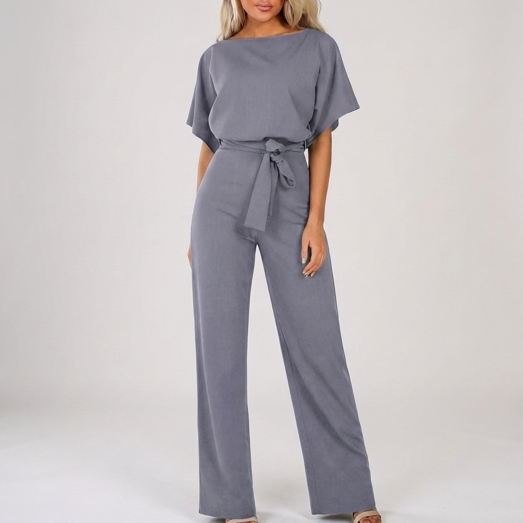 Snygg jumpsuit för dam med V-ringning och knytbälte