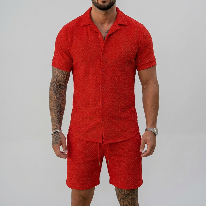 Stilrent sommarset för män i vardagsstil med polotröja och tillhörande shorts
