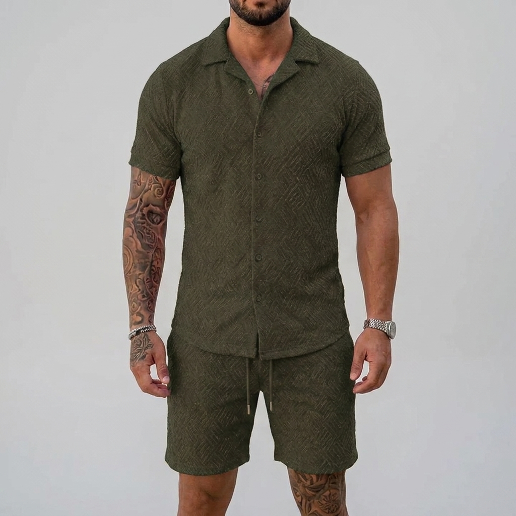 Herr sommarsätt i två delar med polotröja och matchande shorts för herrmode