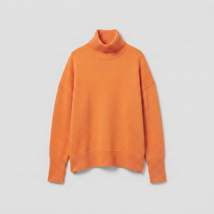 Orange dam oversized polotröja med hög ribbad krage