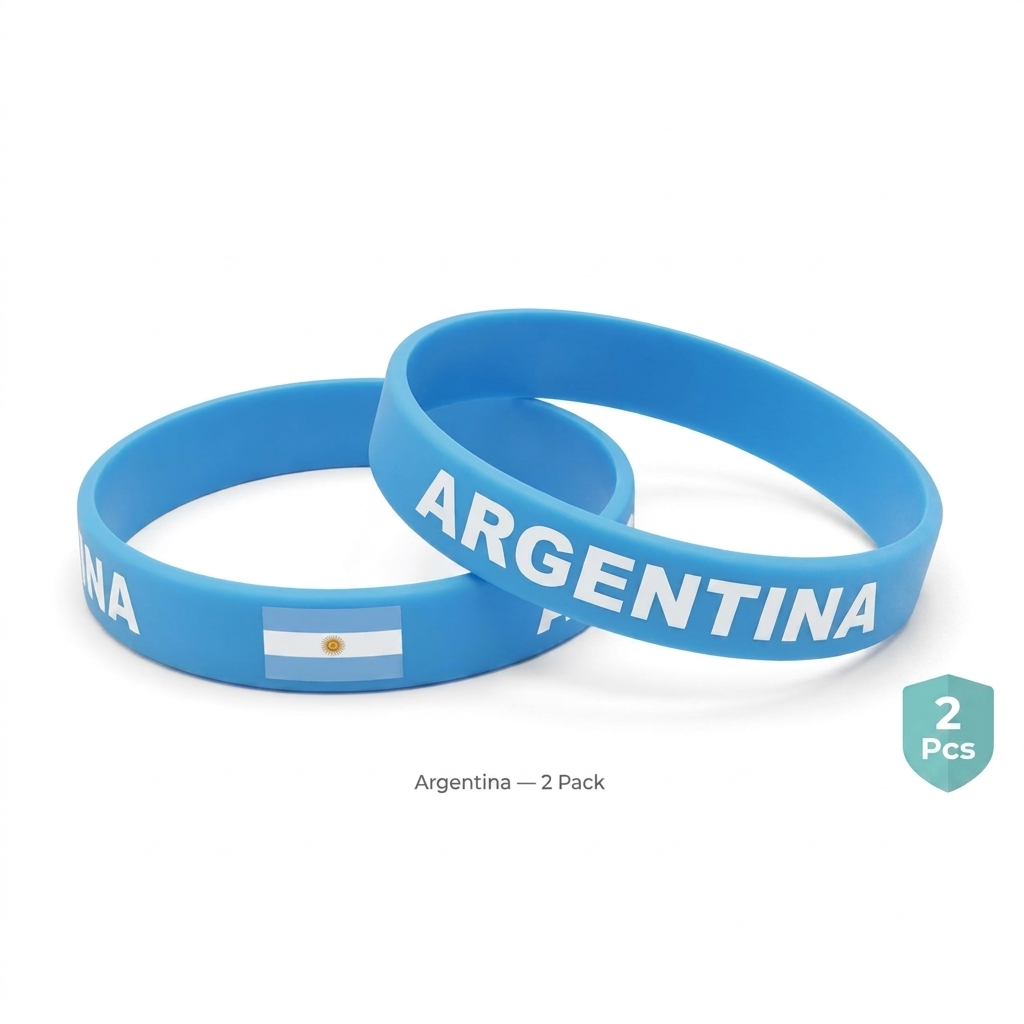 Ljusblå fotbollsarmband i 2-pack med Argentina-flagga och text