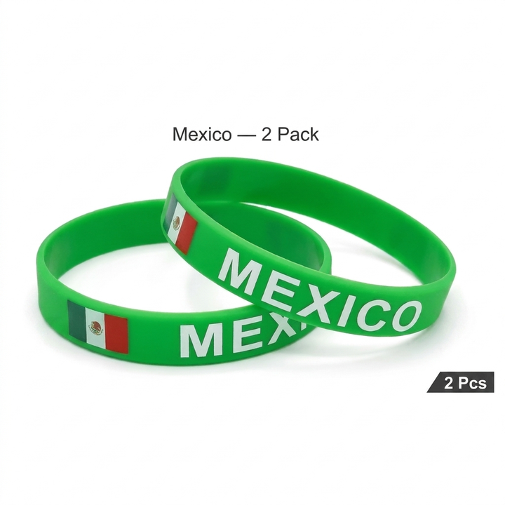 Gröna fotbollsarmband i 2-pack med Mexiko-flagga och text