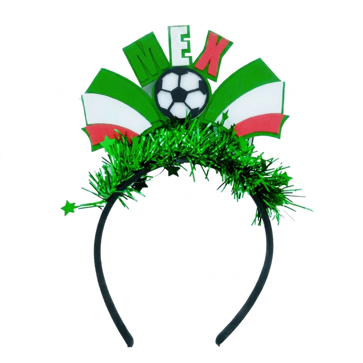 Grönt supporterhårband med Mexiko-tema och fotbollsdetaljer