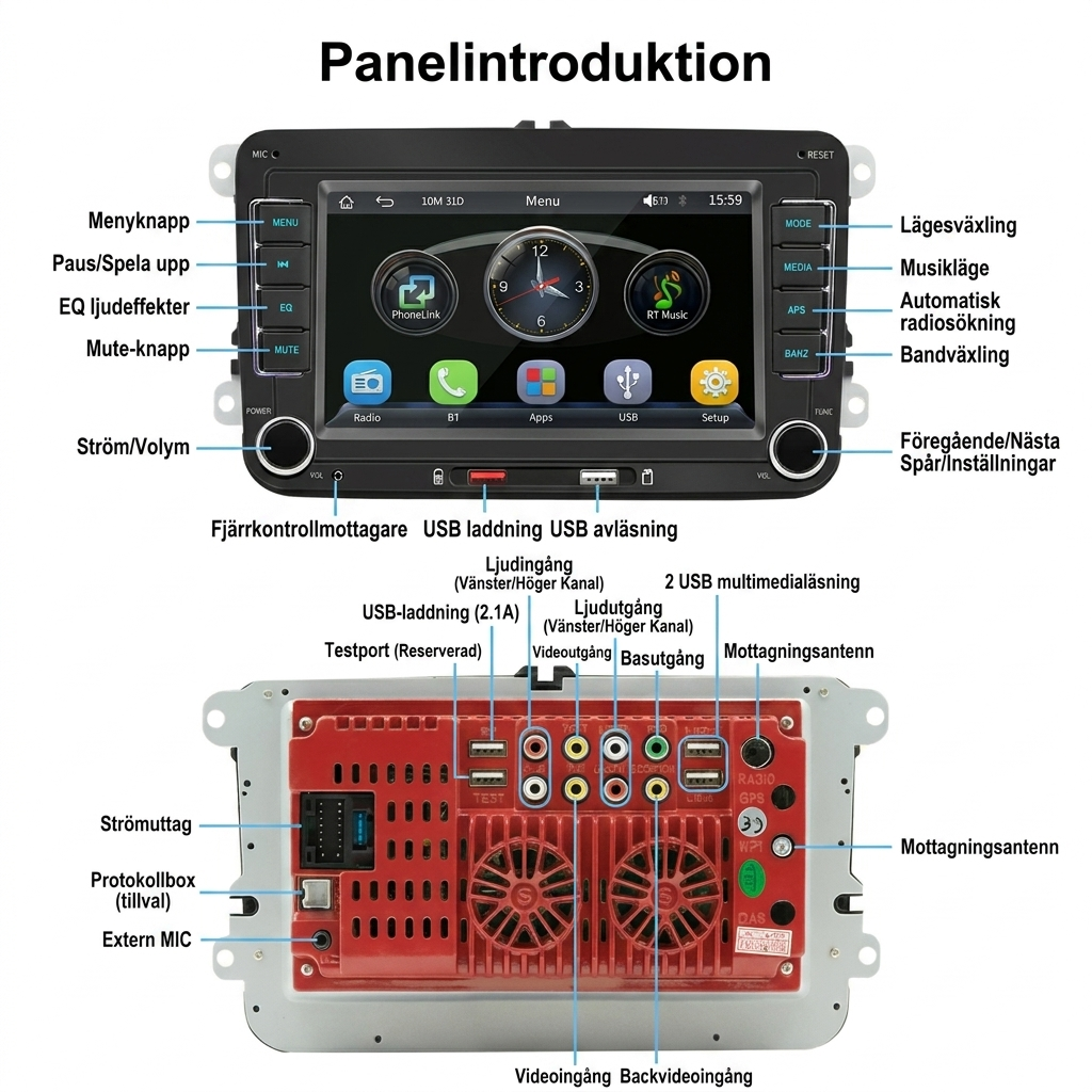 Universal 7-tums HD-bilstereo med multimediastöd och touchskärm