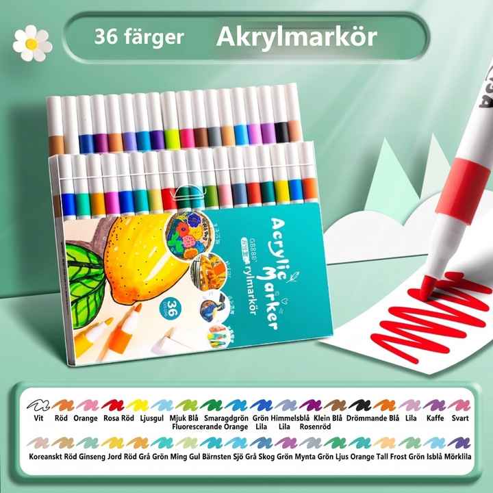 Färgglada akrylmålarpennor uppradade för pyssel och konstnärsmaterial