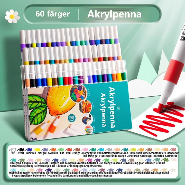 Akrylpennor som används för att skapa färgstarka DIY-konstverk