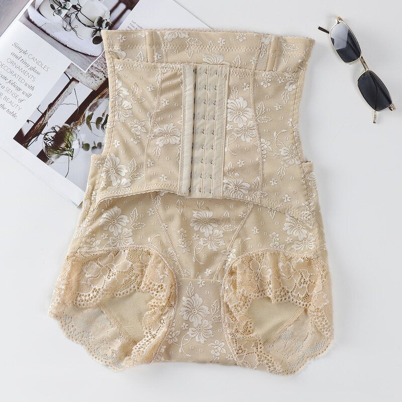 Högmidjade magformande shorts för kvinnor, hudvänligt tyg, formande design, beige färg, sömlös under kläder.