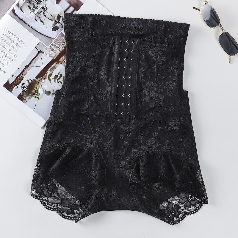 Högmidjade magformande shorts för kvinnor, hudvänligt tyg, formande design, svart färg, sömlös under kläder.