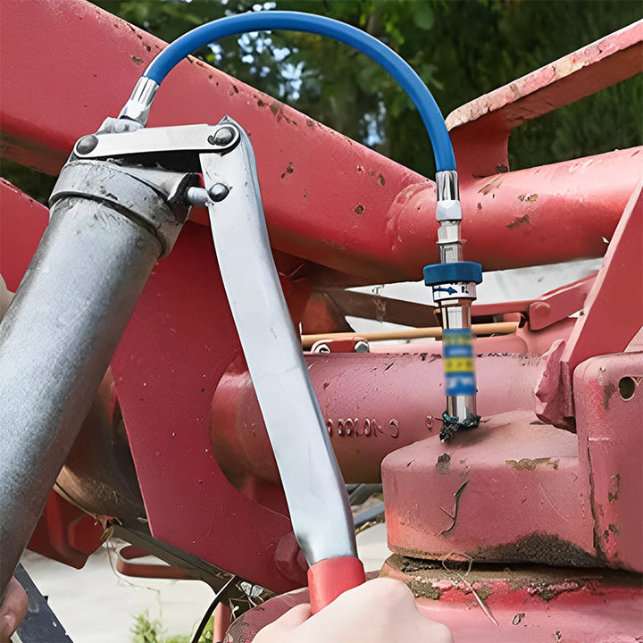 Högtrycksmunstycke för smörjnipplar, ergonomisk metallkonstruktion, perfekt för exakt smörjning i trånga utrymmen.