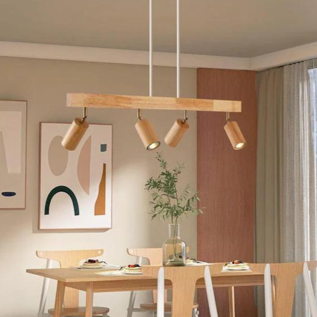 Justerbar taklampa i trä med integrerad LED för stilren och modern inredning