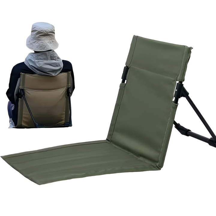 Armégrön campingstol i lätt aluminium. Hopfällbar utomhusstol med kudde för maximal komfort.