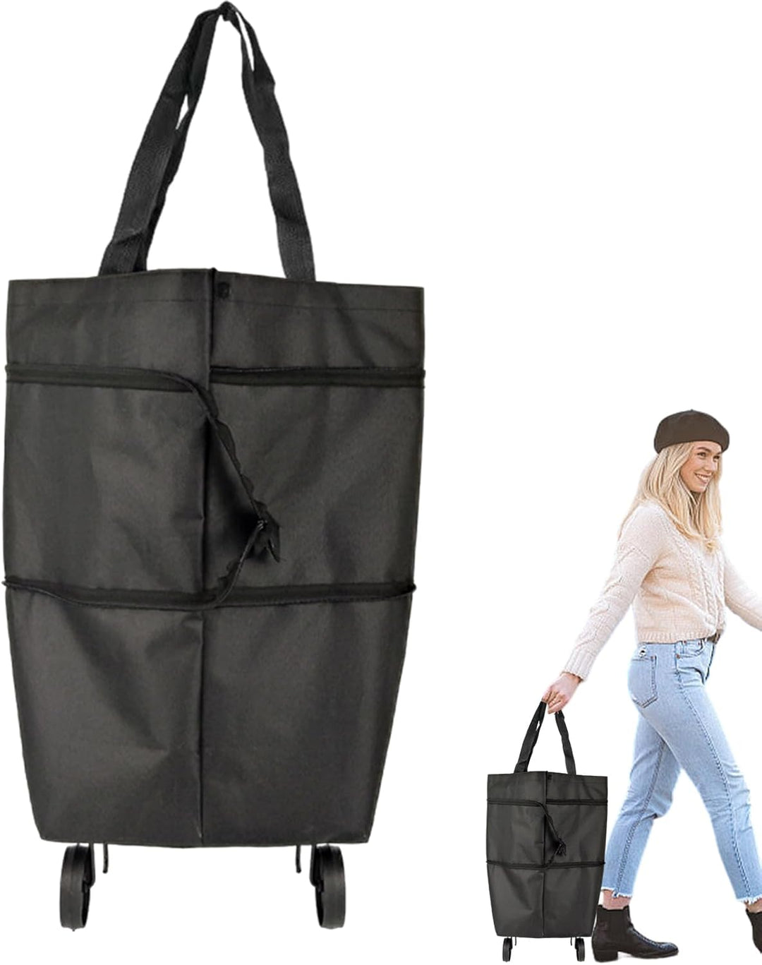 Smidig shoppingväska med hjul, sparar utrymme när den är hopfälld.