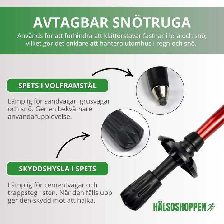 Blå, hopfällbara vandringsstavar för utomhusbruk. Lätta, justerbara för optimalt stöd.
