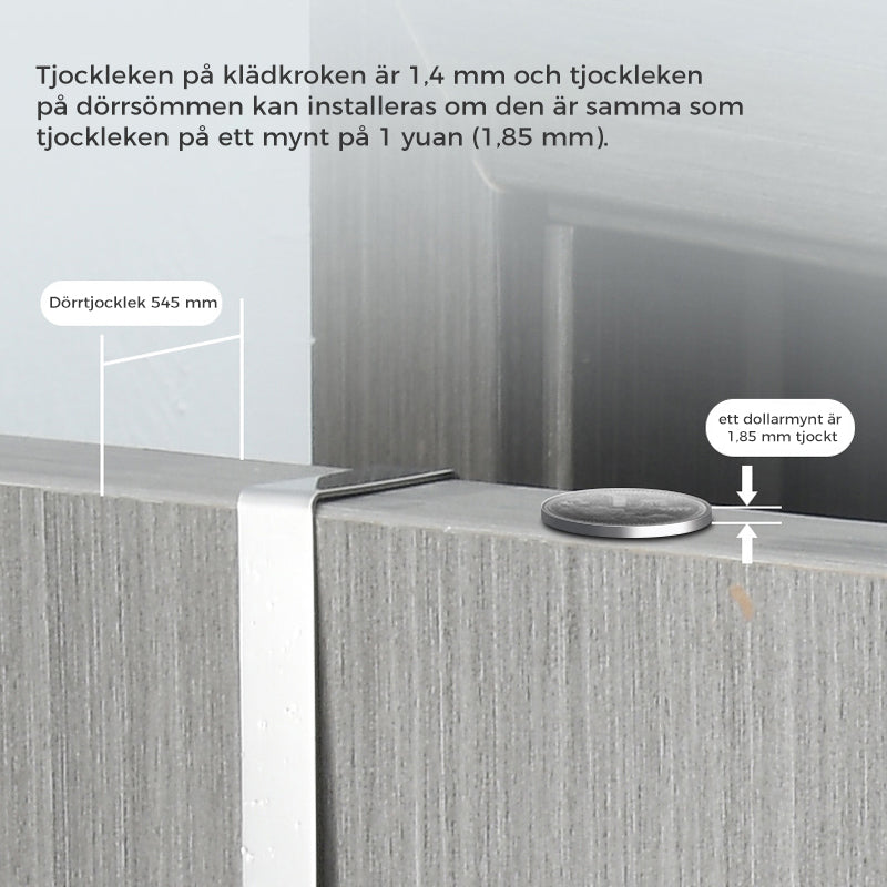 "Hopfällbar klädhängare i rostfritt stål, justerbara krokar, över dörr, silver, eleganta och kompakta designfunktioner."