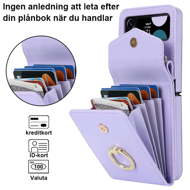 Hopfällbart Messenger Mobilfodral i elegant PU-läder, passande för Samsung Galaxy Z Flip, med justerbara axelband.