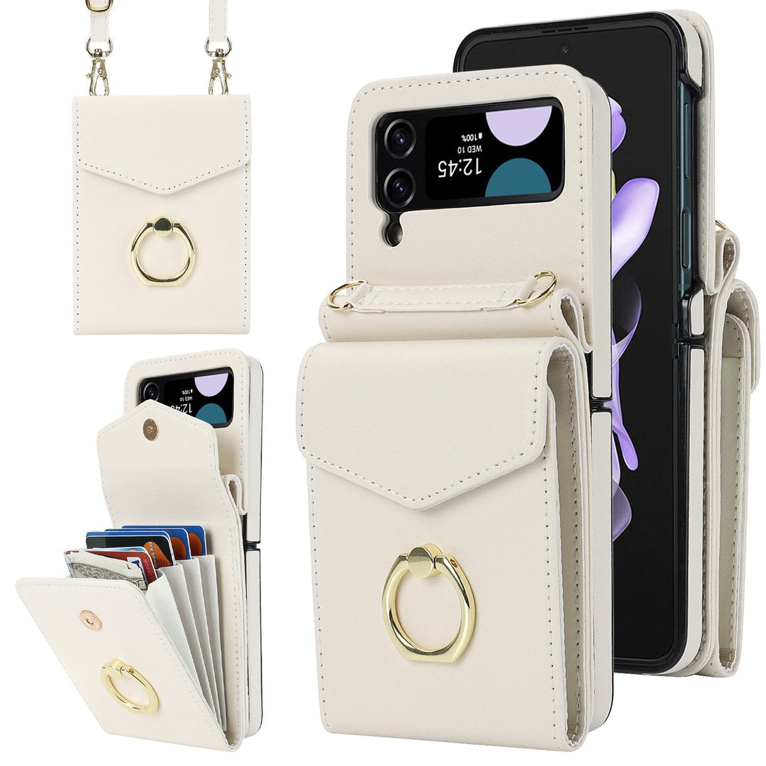 Hopfällbart Messenger Mobilfodral i elegant PU-läder, passande för Samsung Galaxy Z Flip, med justerbara axelband.