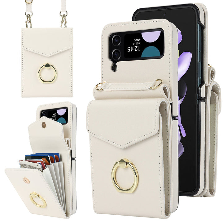 Hopfällbart Messenger Mobilfodral i elegant PU-läder, passande för Samsung Galaxy Z Flip, med justerbara axelband.