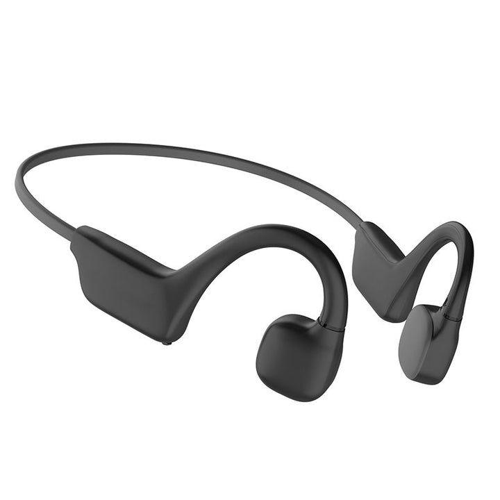 "Hörlurar för benledning, trådlös Bluetooth, öppen-öron design, svart, lätt, IPX5 vattenresistent."