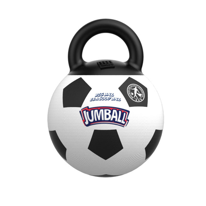 Aktiverande hundleksak med ergonomiskt handtag. Gummiboll för lekfull träning, bitvänlig för medelstora hundar.