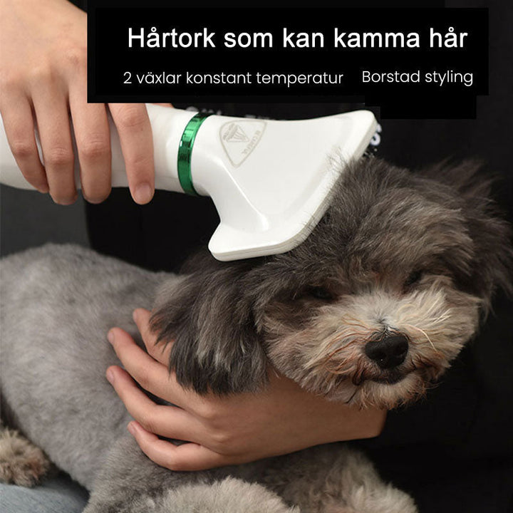 "Husdjur Stilig Torkborste 2-i-1, ergonomisk, kompakt, svart/röd, med justerbar temperatur och säkerhetsskydd"