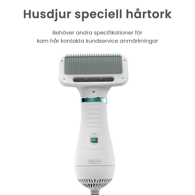 "Husdjur Stilig Torkborste 2-i-1, ergonomisk, kompakt, svart/röd, med justerbar temperatur och säkerhetsskydd"
