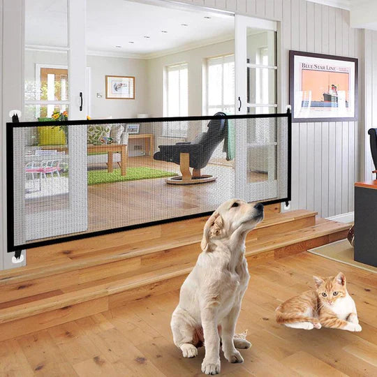 Husdjursskyddsgaller, borrfri, för hund och katt. Flexibelt säkerhetsgaller för hemmets alla rum.