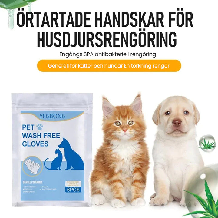 Husdjursvårdshandskar i vit aluminiumfolie, lätta att använda, ger massage och fuktar pälsen.