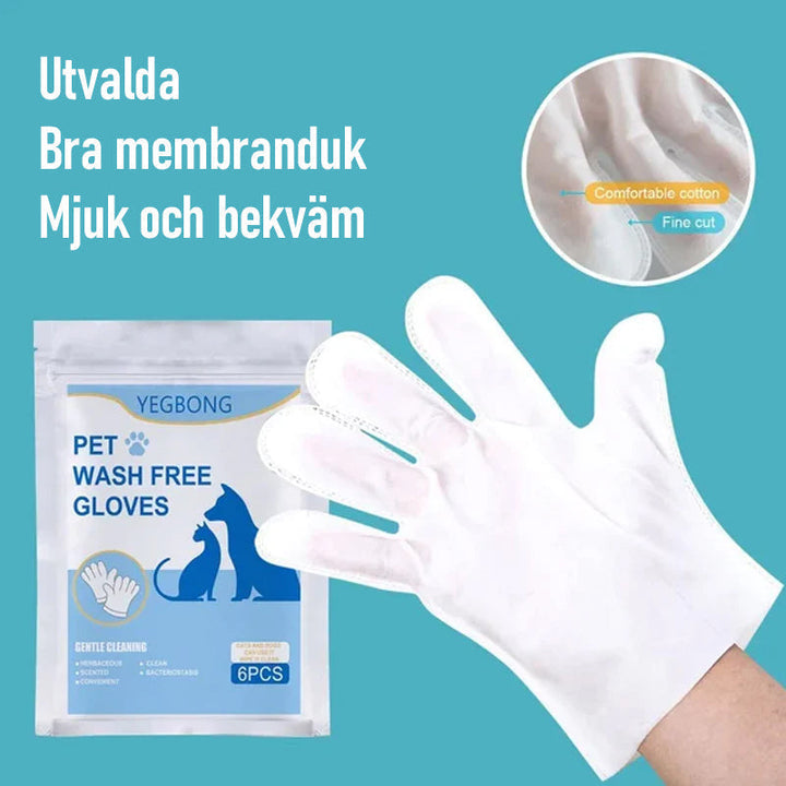 Husdjursvårdshandskar i vit aluminiumfolie, lätta att använda, ger massage och fuktar pälsen.