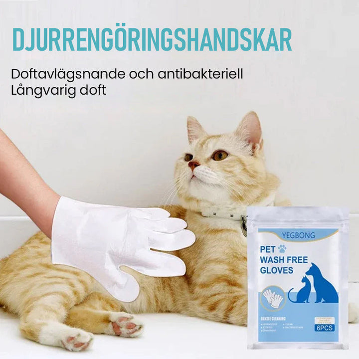 Husdjursvårdshandskar i vit aluminiumfolie, lätta att använda, ger massage och fuktar pälsen.
