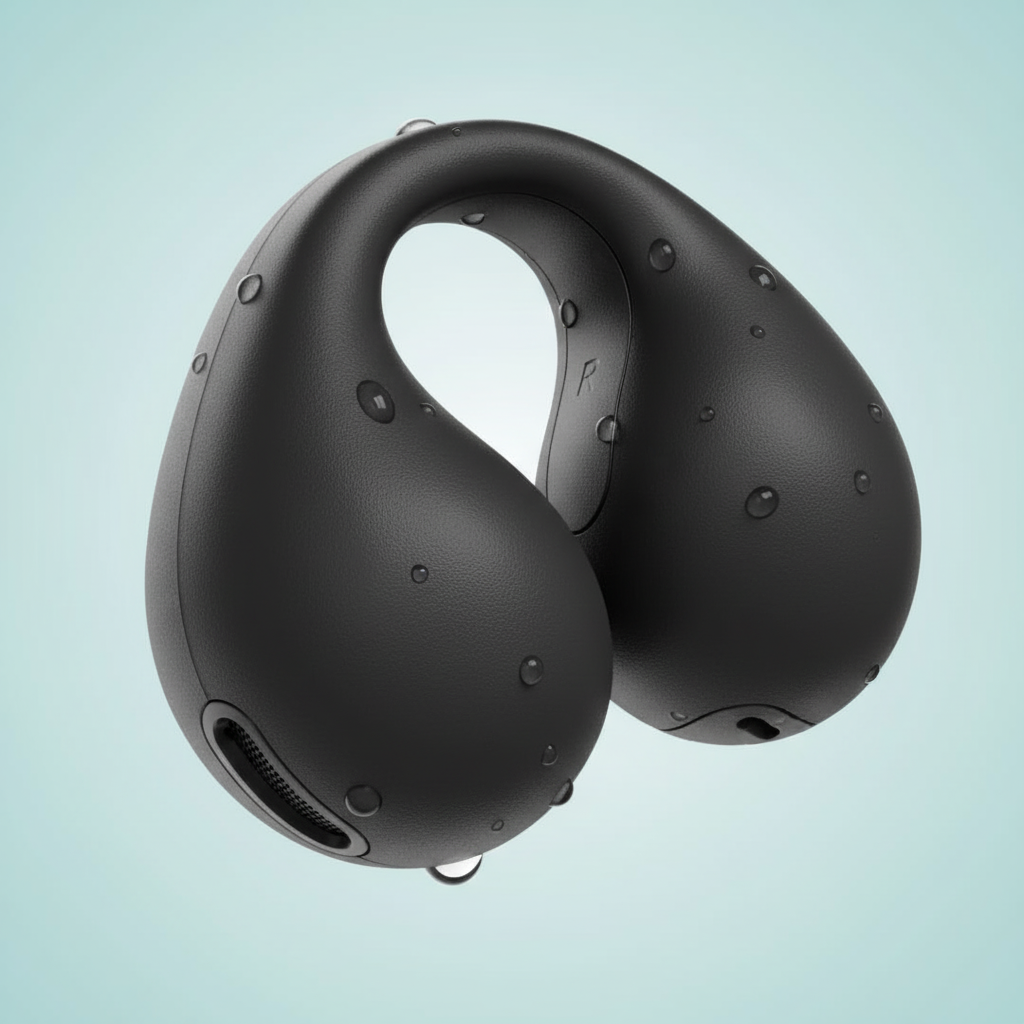 Trådlösa HydroSound Bluetooth hörlurar, vattentåliga in-ear design för optimalt ljud och komfort under aktivitet.