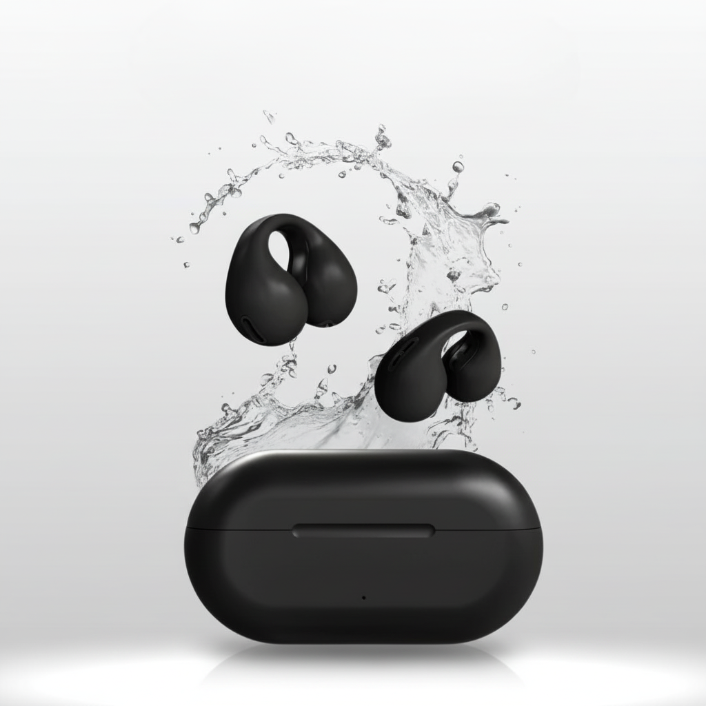HydroSound in-ear hörlurar med Bluetooth, vattentåliga för att njuta av musik och ljud oavsett väder eller träning.