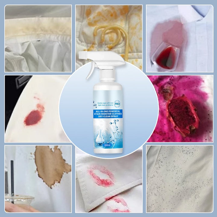 "Icke-joniskt emulgeringsspray, halvtransparent flaska, effektiv fläckborttagning, säkert för olika tyg."