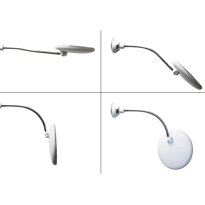 LED sminkspegel med förstoringsglas och flexibel arm i silver för badrum