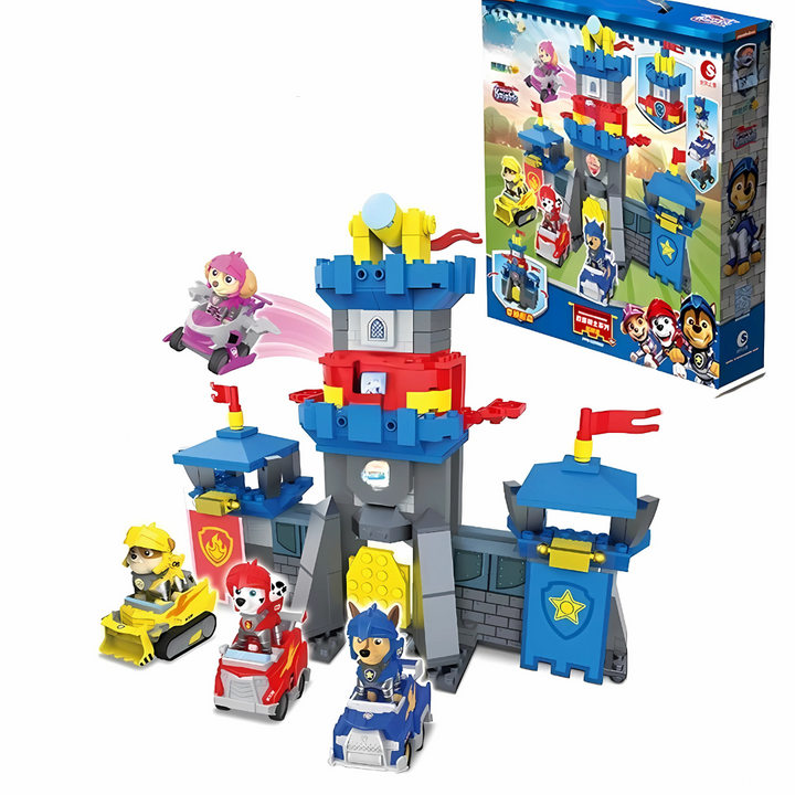 Byggblock räddningstorn lekset för barn med fordon och actionfigurer