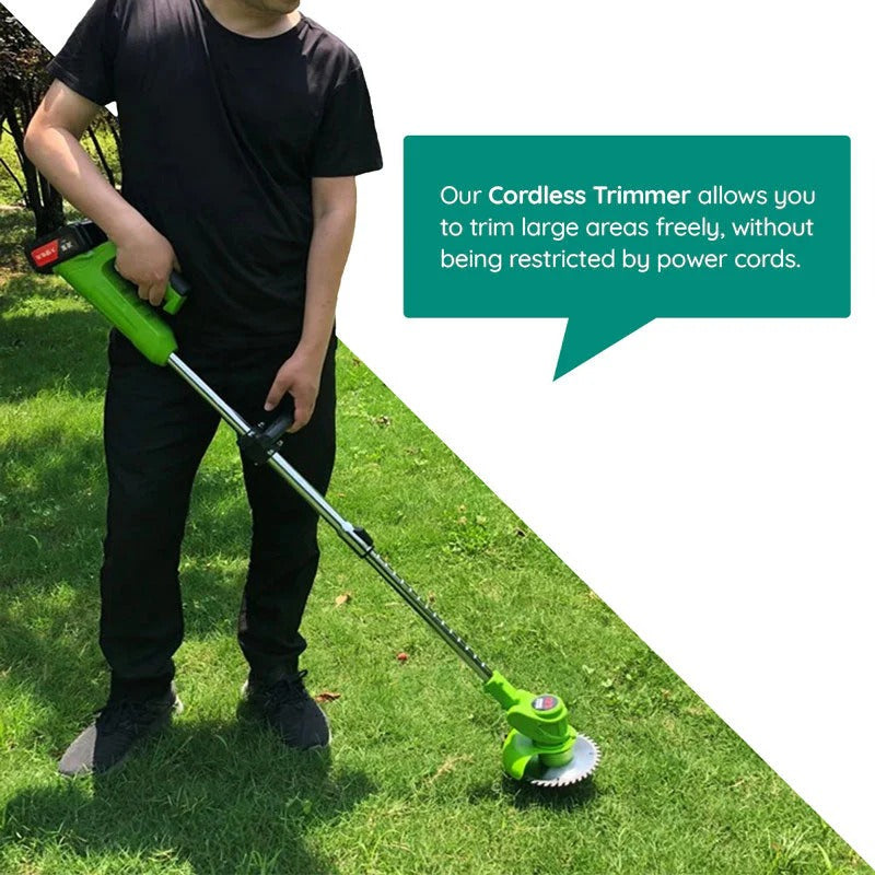 Ergonomisk grästrimmer i trädgårdsmiljö