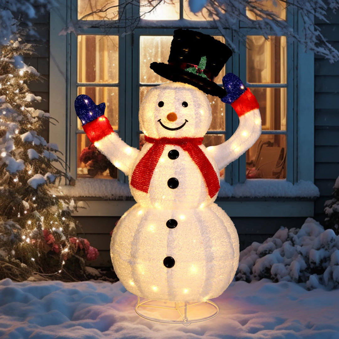 LED-julbelysning snögubbe detaljbild på upplyst figur