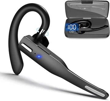 Svart trådlöst Bluetooth-headset med laddningsfodral