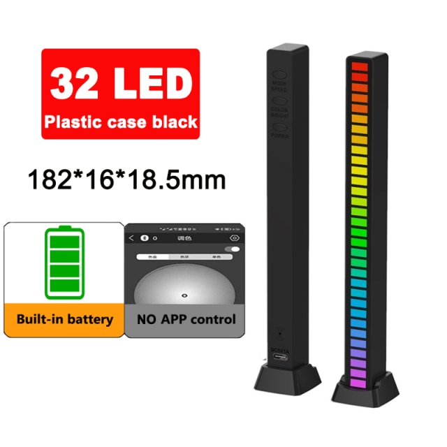 Svart Rhythm LED ljuslist med inbyggt batteri och indikator