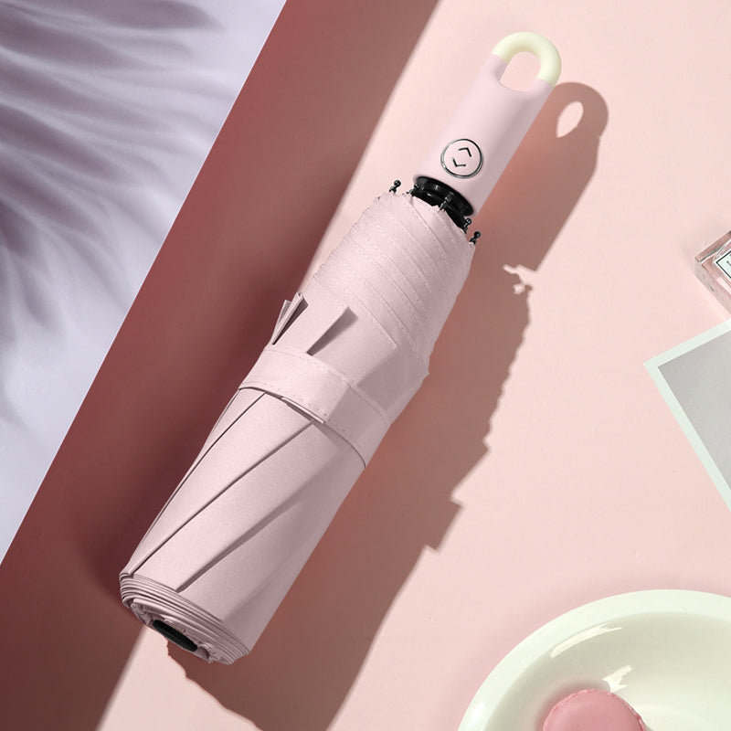 Rosa självöppnande paraply med smart handtagsögla