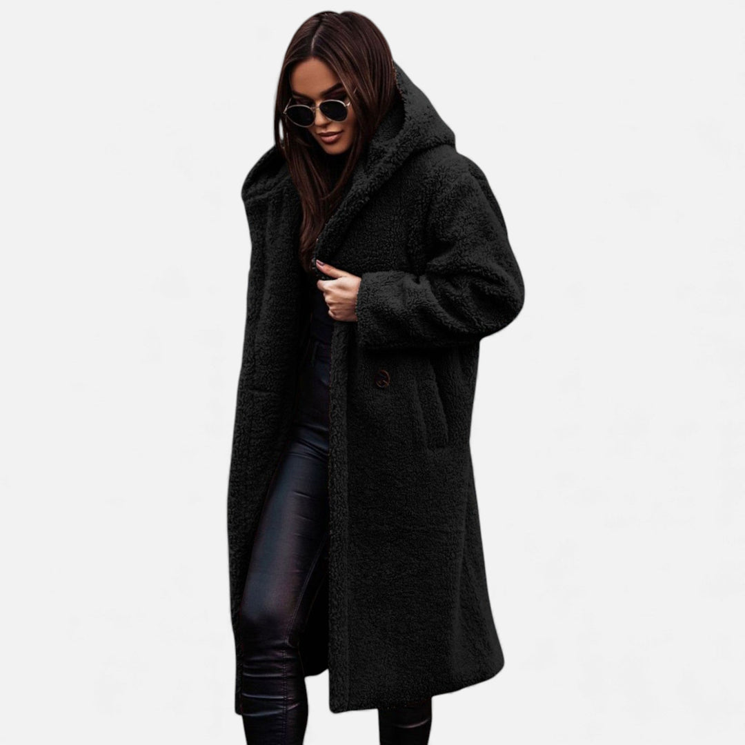 Mysig lång vinterkappa i plysch och fleece