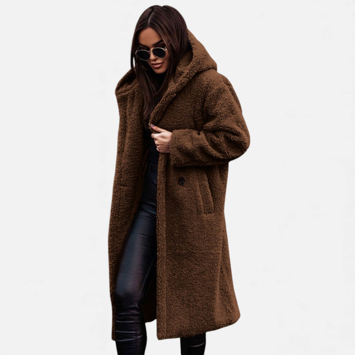 Beige teddykappa för damer med knäppning framtill